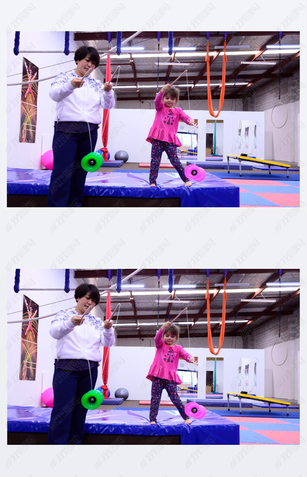 小孩子学习马戏团技巧的溜溜球从马戏团教练