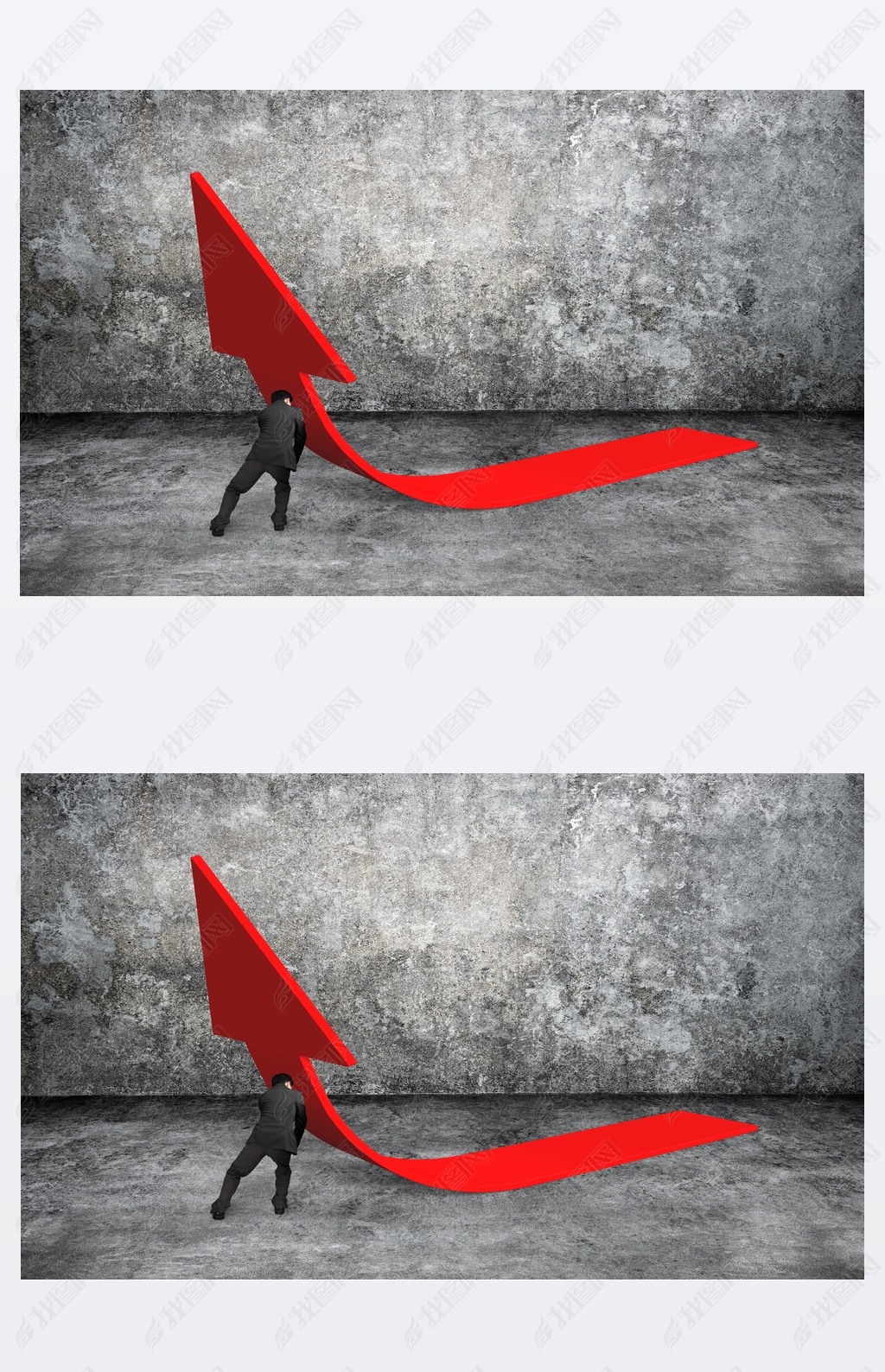 Man pushing red trend 3D arrow up