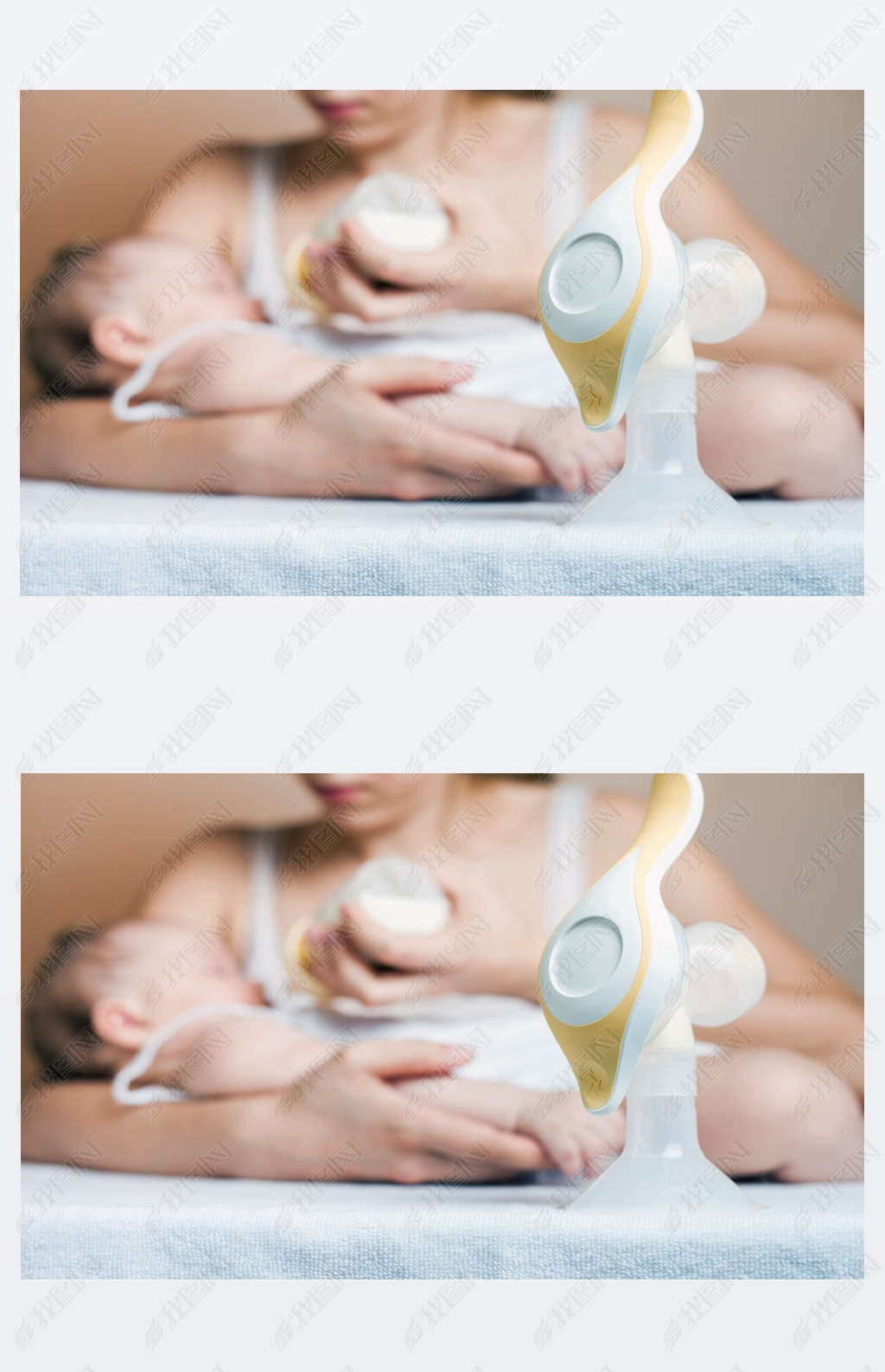 原创手动吸奶器和喂养刚出生的婴儿的母亲版权可商用