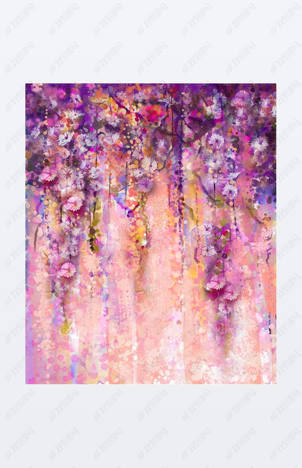 Abstract pink and violet color flowers, Watercolor painting. Hand paint flower Wisteria tree in blos