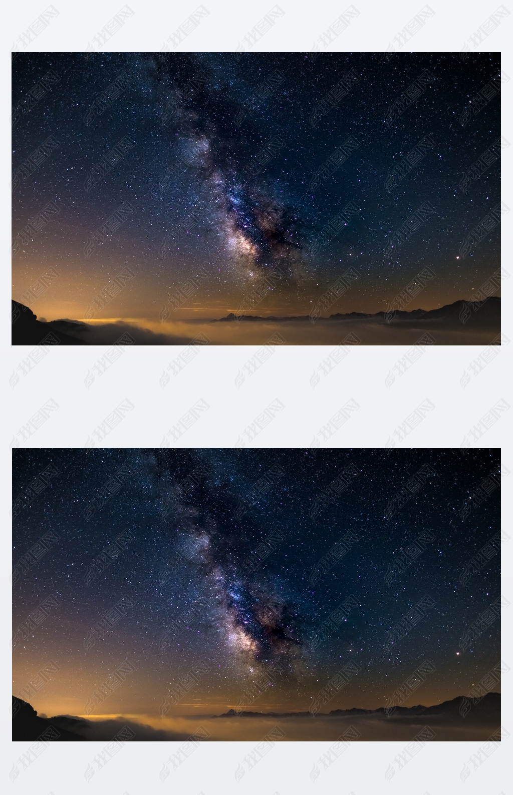 多彩发光的核心银河和满天星斗的天空在对意大利的阿尔卑斯山都灵省