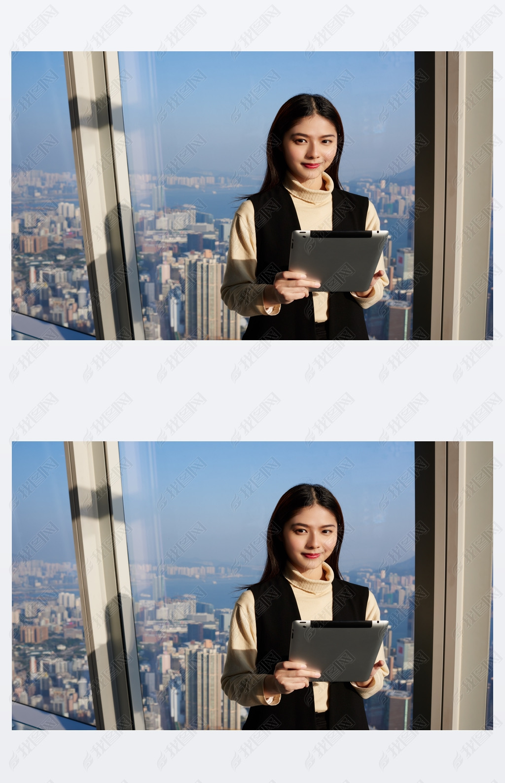 Young Asian woman is holding portable digital tablet