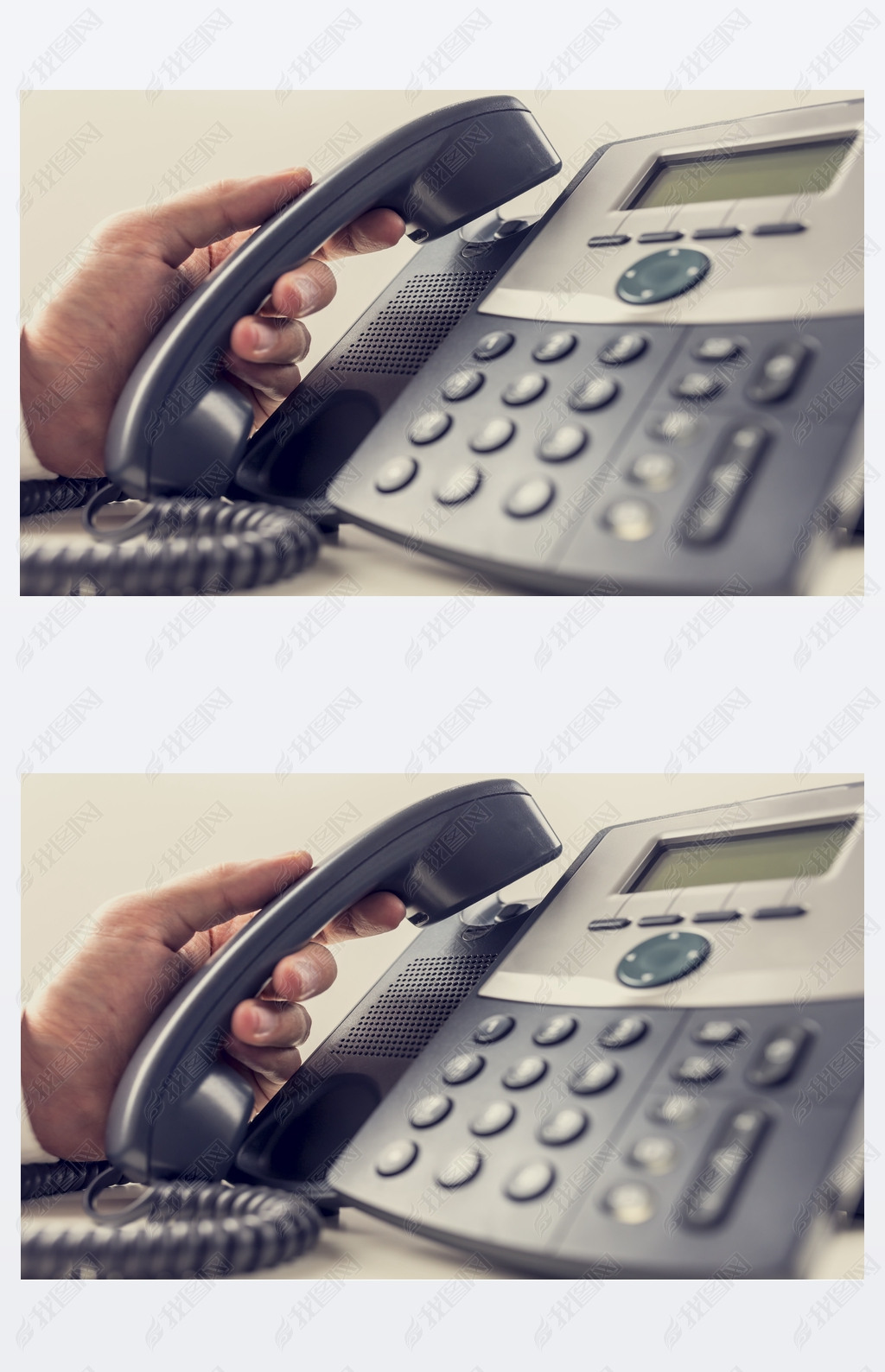 Closeup of male operator about to answer a phone call