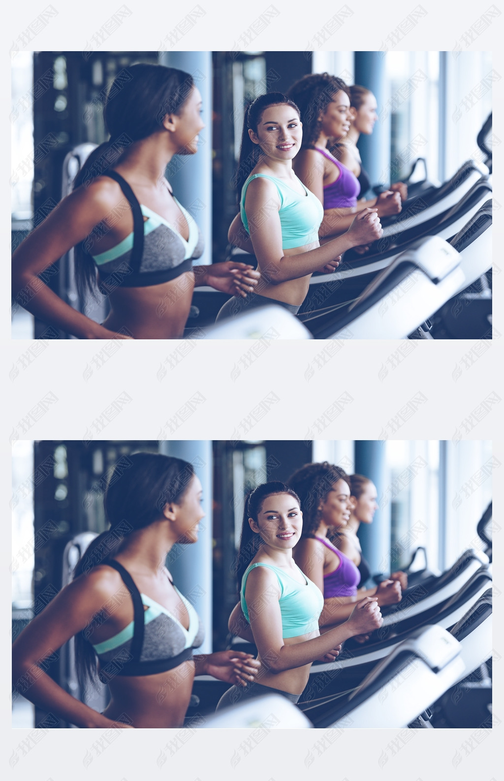 young beautiful women  running on treadmill 