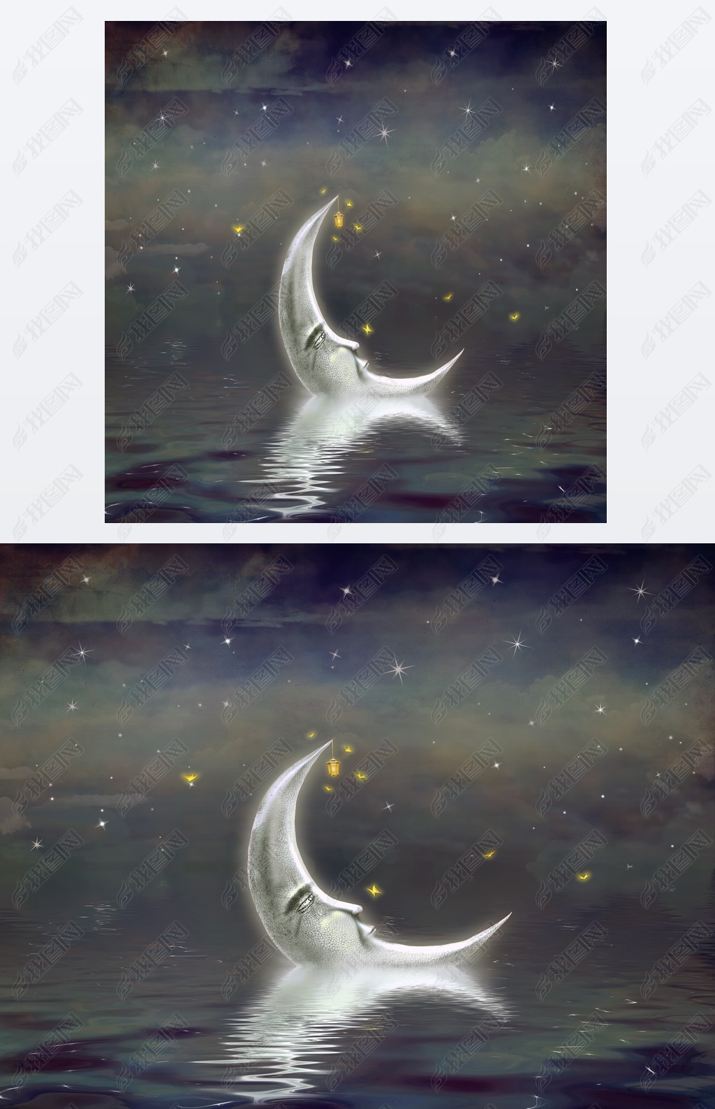 月亮反映在波浪水