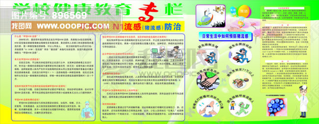 学校健康教育H1N1预防流感宣传栏展板