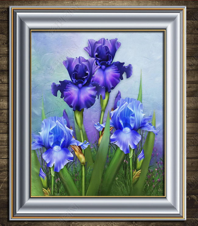 蓝色鸢尾花油画装饰画无框画