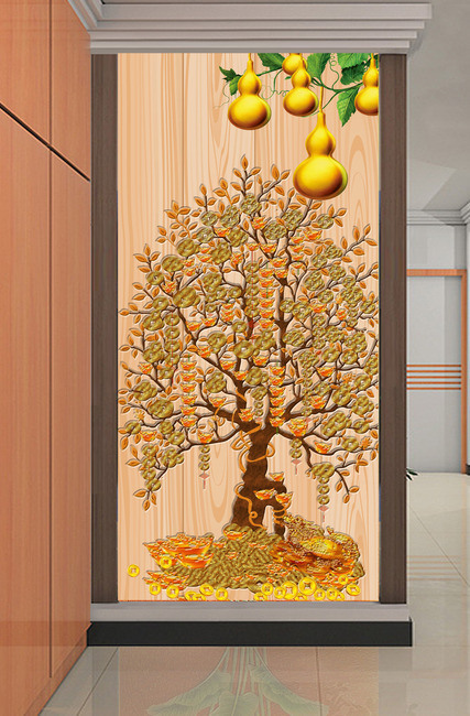 原创3d立体金钱摇钱树玄关版权可商用