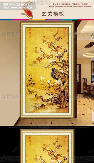 中国工笔花鸟画玄关专题模板-中国工笔花鸟画玄关图片素材下载-我图网