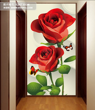 梦幻玫瑰花朵3D玄关画模板设计