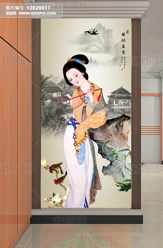 水墨画国画工笔画美女仕女图古代玄关图下载-编号12829517-动物