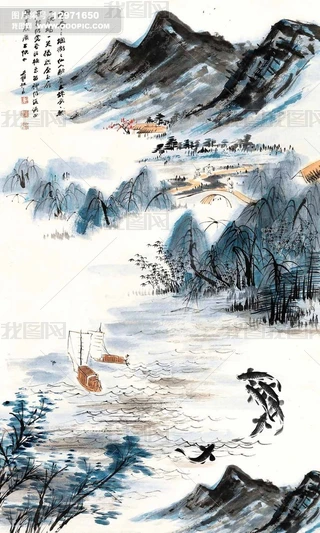 山水画 国画水墨山水玄关下载-编号12971650-动物花鸟玄关-我图网