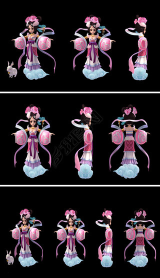 动漫人物三视图模型建筑模型|q版3d嫦娥人物角色