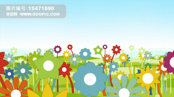 六一儿童节蓝天白云花朵卡通高清视频素材