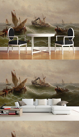欧式文艺复兴海洋大海帆船油画装饰画