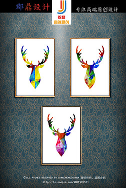 北欧简约小清新水彩麋鹿鹿角鹿头装饰画素材