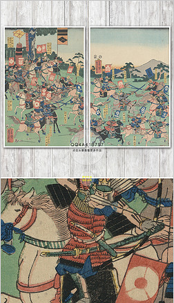 复古怀旧日本风手绘仕女大型壁画双联装饰画