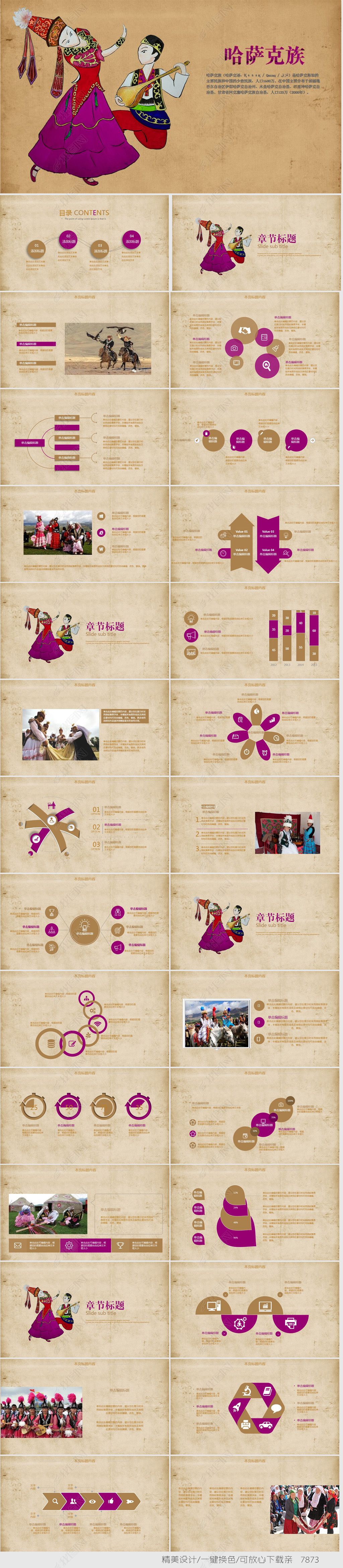 原创介绍哈萨克族的ppt动态模板