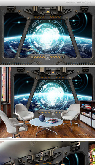 炫酷立体宇宙飞船舱门ktv酒吧背景墙