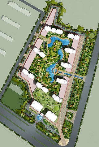 高档小区景观建筑规划PSD分层彩色平面图