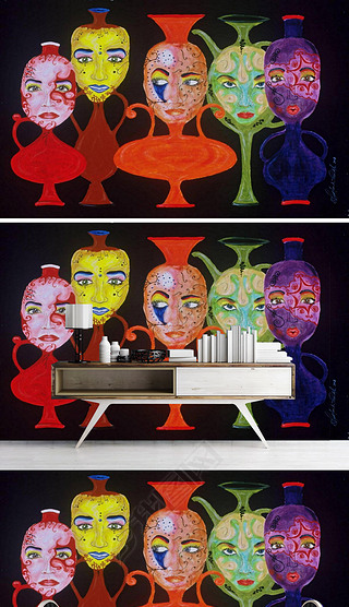 抽象美女画像花瓶油画装饰画