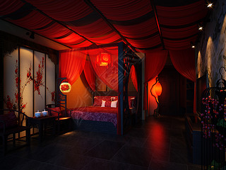 中式婚房主题酒店3d模型素材下载