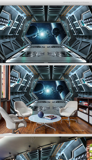 炫酷工业风宇宙飞船舱门酒吧ktv背景墙