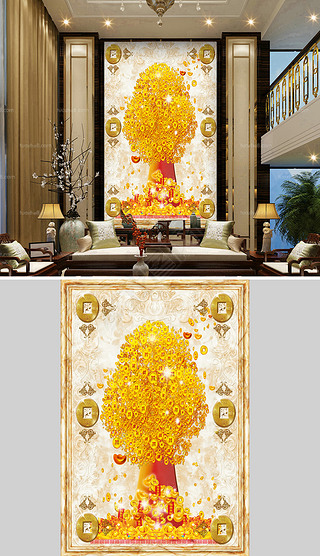 高清3d大理石纹背景墙摇钱树