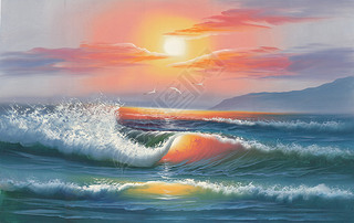 现代欧式北欧风格海景风景油画日出