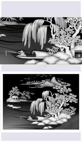 山水钓鱼2000_1500石雕灰度图bmp格式