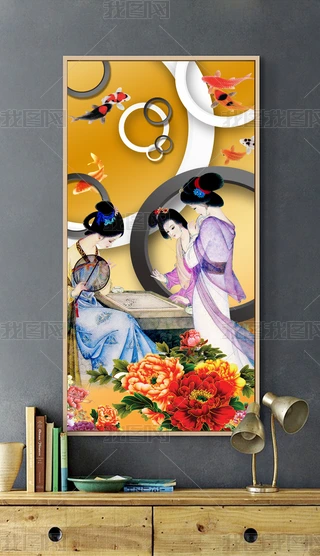 中国古美術・仕女人物四条屏画芯・唐寅印款・水墨彩色画・純手描き・文房置物・宣紙・ 唐伯虎四条屏画中堂画唐寅四大美女仿古画装饰画壁画古画字画包邮