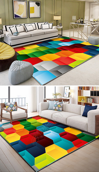 现代时尚3D几何图形客厅卧室床边地毯