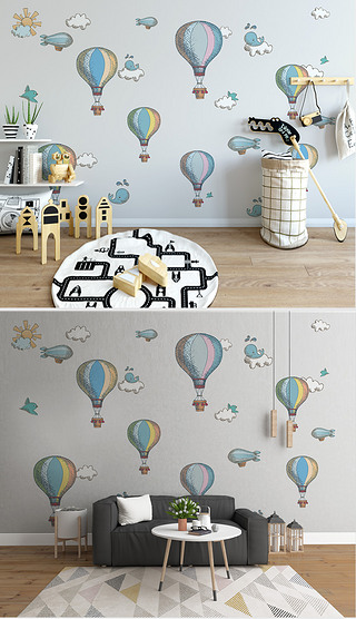 手绘儿童房个性艺术背景墙装饰画卡通气球