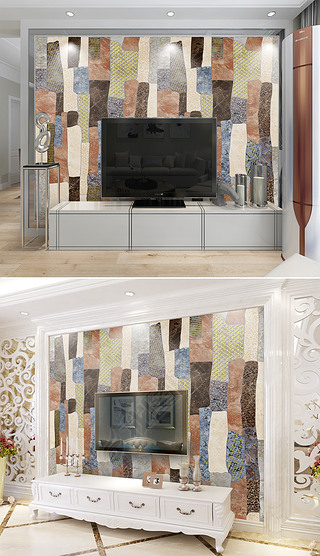 墙壁装饰方格背景墙|欧式复古精品方格几何电视背景墙壁画