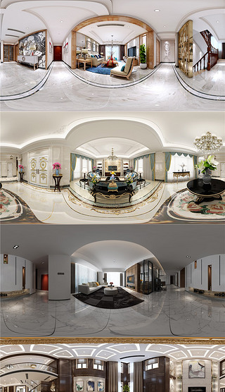 亿图全景图库家具构件|14套.新古典风格360和720全景家装效果图