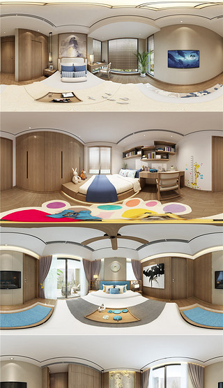 亿图全景图库家具构件|11套3d新中式风格卧室全景模型效果图