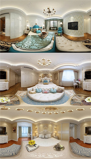 亿图全景图库家具构件|16套卧室空间3d欧式风格全景家装效果图