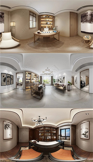 亿图全景图库家具构件|4套全景模型3d书房空间立体模型合集