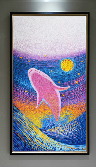 纯手绘星空鲸鱼油画艺术玄关