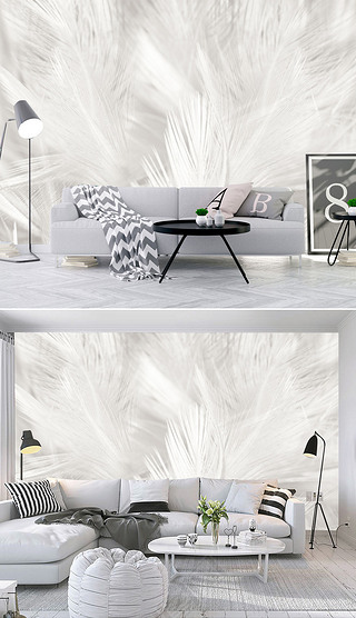 现代唯美简约纯白色羽毛装饰背景墙(新款)