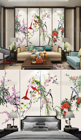 四君子梅兰竹菊的水墨画专题模板-四君子梅兰竹菊的水墨画图片素材下载