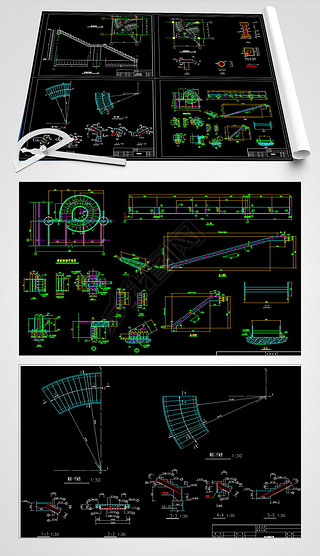 楼梯拐角设计图全屋定制cad图纸|旋转楼梯cad设计图
