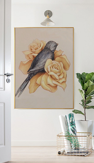 北欧简约抽象人比花娇美女花卉水彩素描后现代创意客厅装饰画1