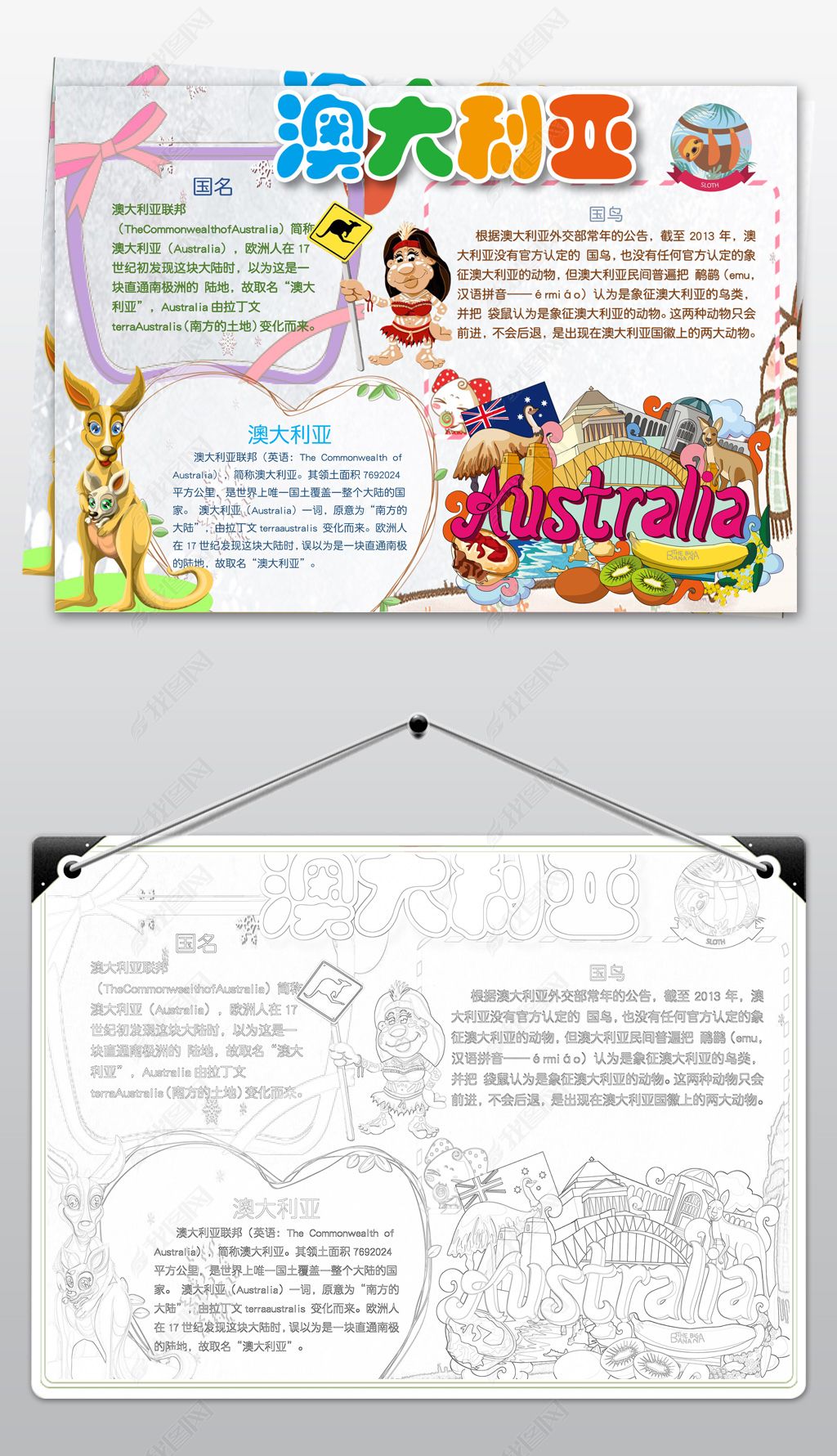 原创澳大利亚小报大洋洲地理手抄报电子小报设计-版权可商用