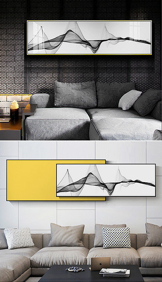 创意简约黑白抽象水墨线条客厅装饰画床头画