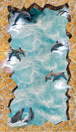 2019海底世界海豚3d立体地板地画