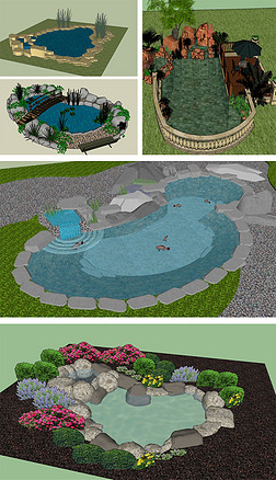 圆形水池鱼池su模型