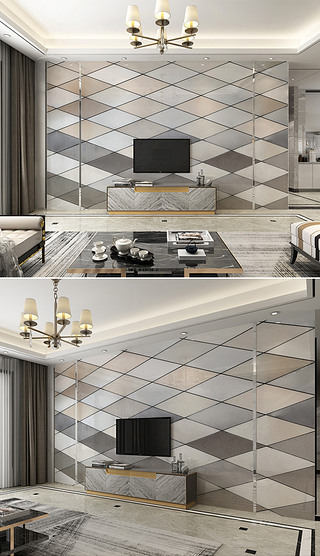 现代简约金色大理石大板方格电视背景墙壁纸