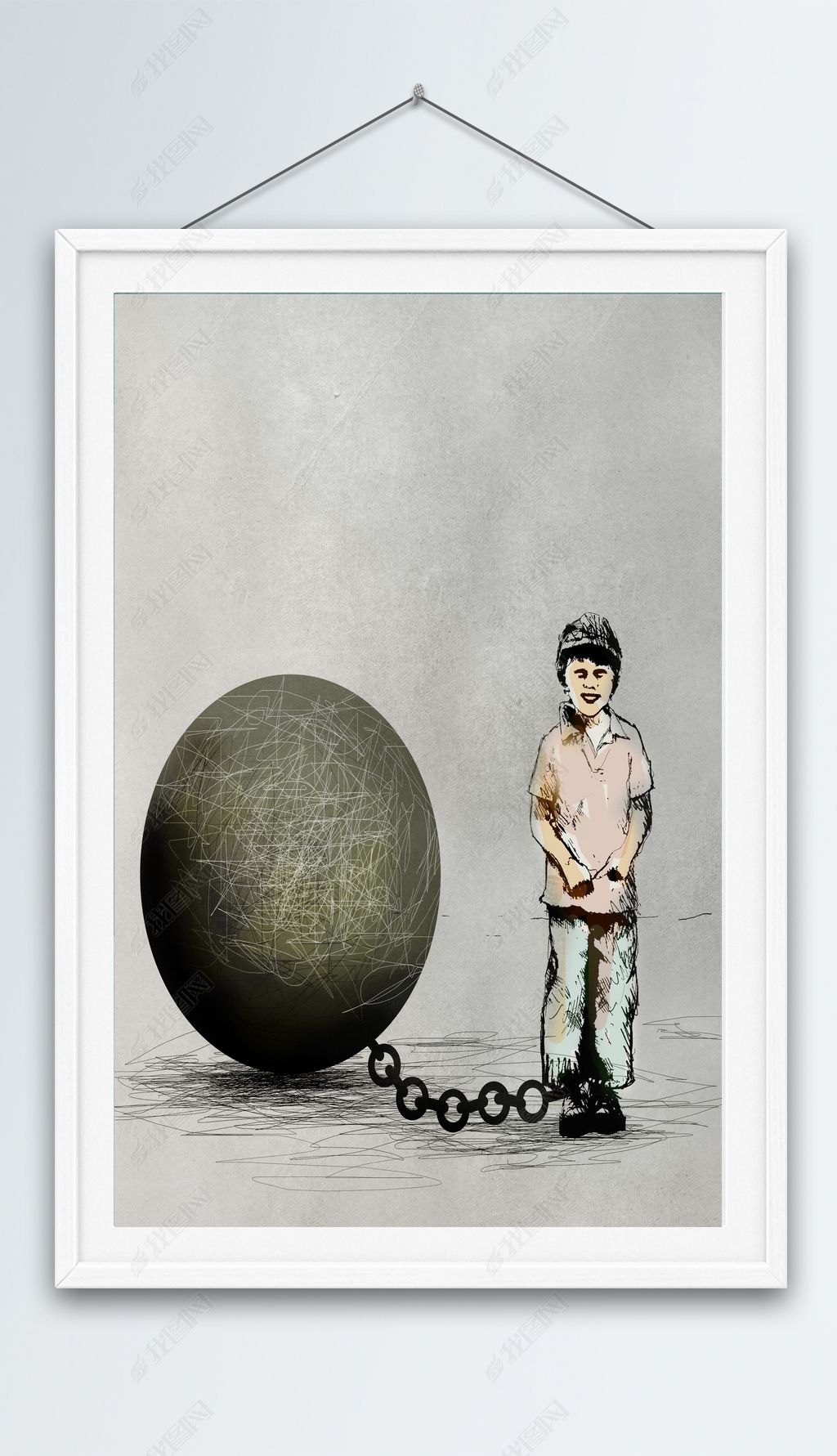 被枷锁束缚的孩子创意插画