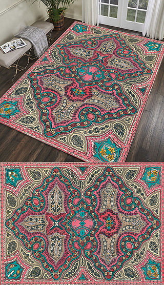 粉色欧式民族花纹几何手绘欧式地毯礼拜毯设计印染